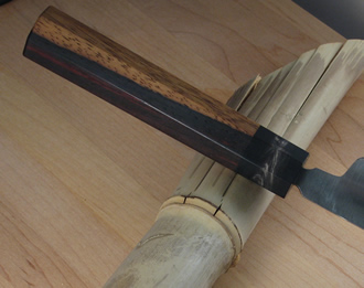 Japanese style kitchen knife handle closeup